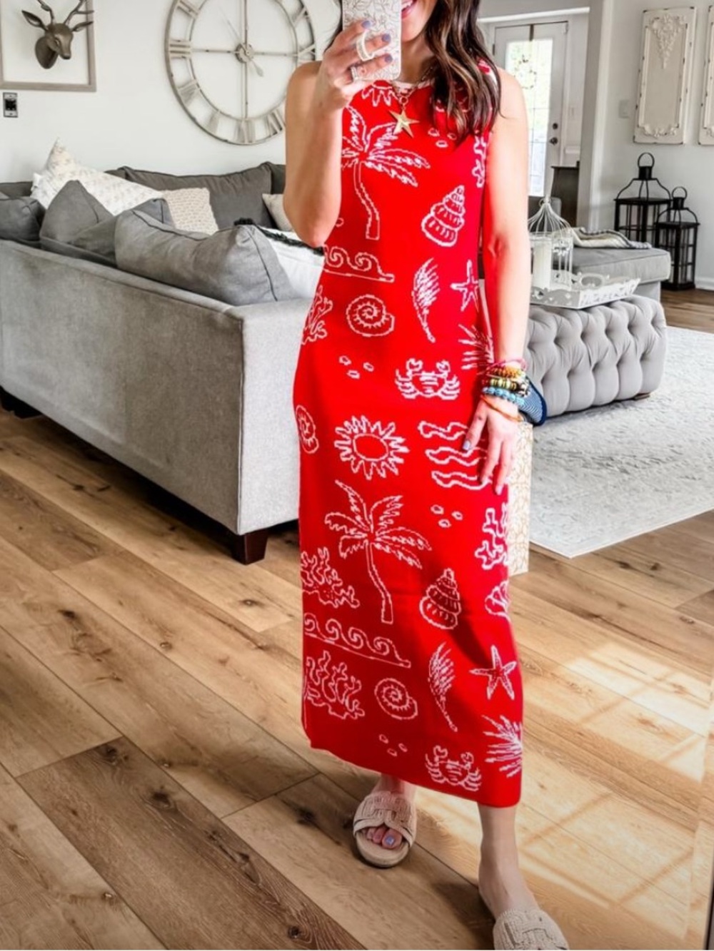 Red Tropical Print Sleeveless Maxi Dress -🚌